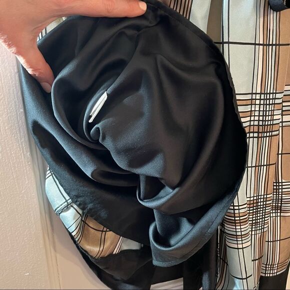 BCBG MaxAzaria black and plaid silk dress spaghetti straps fully lined - Picture 14 of 17